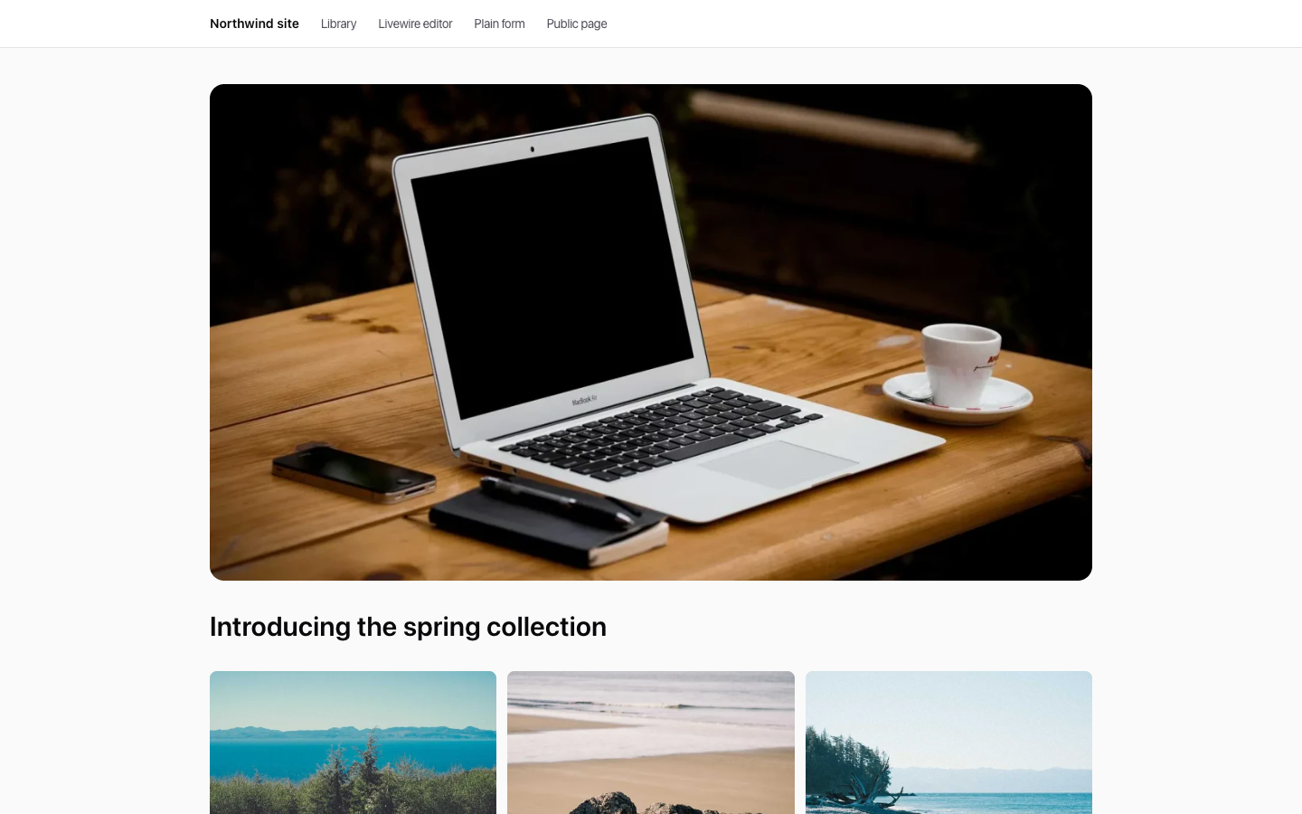 A public page showing a gallery with the media library gallery component.